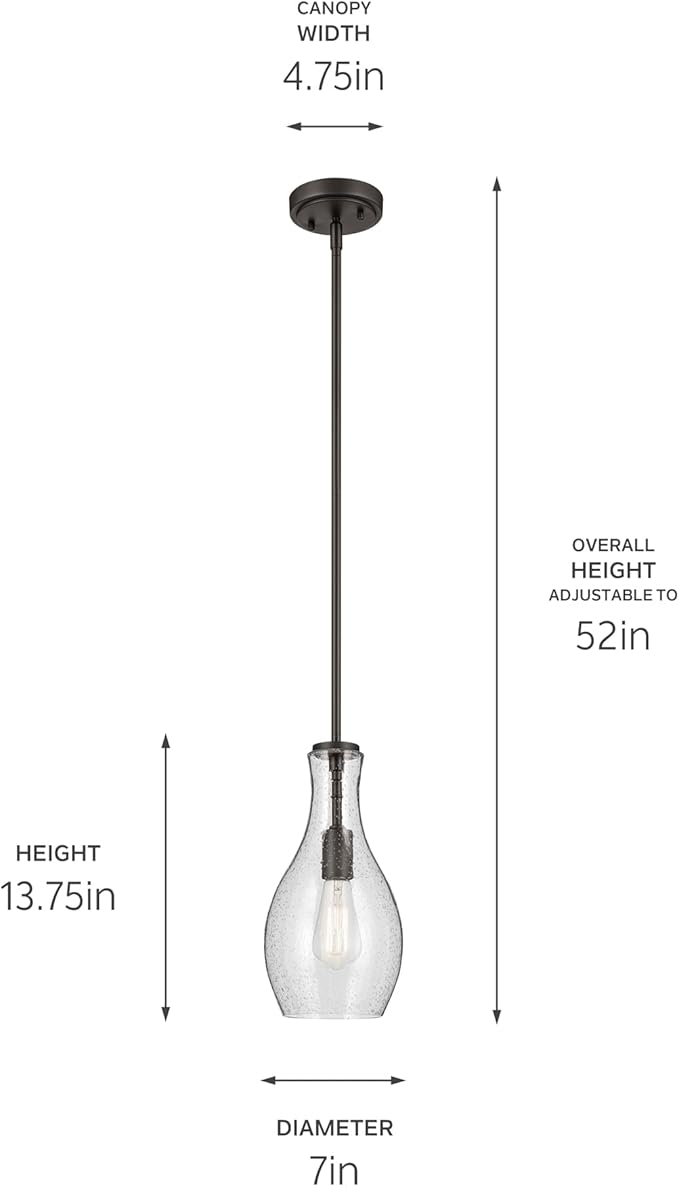 Kichler Everly 13.75" 1 Light Hour Glass Pendant Champagne Glass Olde Bronze
