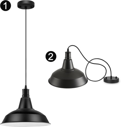 LOEHINLE Pendant Light Fixtures, 2Pcs Farmhouse Kitchen Island Lights Fixture, Industrial Hanging Pendant Lighting for Dining Room Bedroom, Black Metal Pendant Lamp, E26 Base, 12.2in