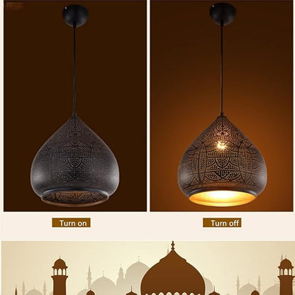 Moroccan Pendant Light Turkish Chandelier;Vintage Chandelier;Industrial Porous Arabic Ceiling Light Fixture Pendant Lighting for Kitchen Island Restaurant Hallway Foyer (Black)