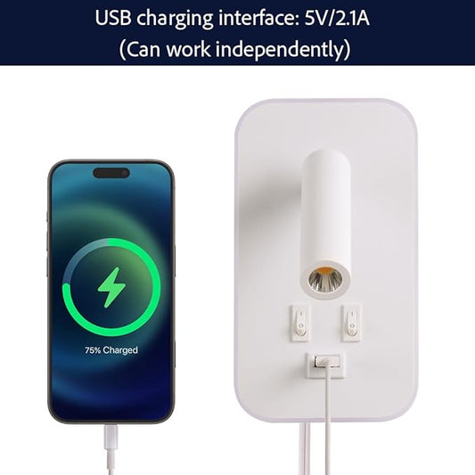 Wall Sconce Plug in with Wall Mounted Reading Lights, Wall Lamp for Bedroom with Charging Station USB Ports,Headboard Bedside Lamps, Plug-in or Hardwired, Eye-Caring Bedroom Lighting, White