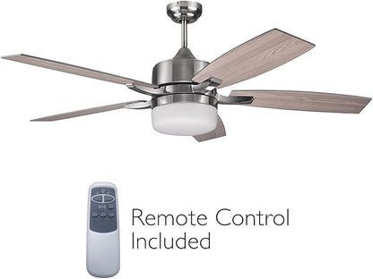 Design House 156621-BN Grayson 52-inch Five Blade Contemporary Indoor Ceiling Fan with LED Light Kit and Remote Control, Brushed Nickel