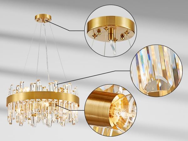 Saint Mossi 20" Dimmable Modern LED Crystal Chandelier, Luxury Round Lingting Fixture with Crystal Strips, Gold Metal Frame, 8-Light E12 Fixture for Dining Room, Living Room (D20 x H20)