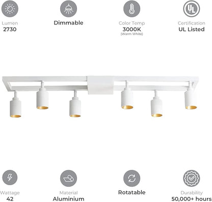 Shura - Square 6-Light White Integrated LED Ceiling Light w/Rotatable Heads, Adjustable Flush Mount Ceiling Light, 3000K, 2730 Lumens