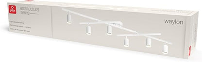 Globe Electric 64000097 64" 6-Light Track Lighting, Matte White, Center Swivel Bars, Pivoting Shades, Ceiling Lamp for Bedroom, Kitchen, Hallway, Bathroom, Den, Dining Room, Home Décor