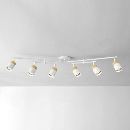 Globe Electric 64000055 42" 6-Light Track Lighting, Double Center Swivel Bar, Matte White, Wood Toned Accents, Ceiling Light, Pivot Shades, 6 Bulb, Kitchen Lights, GU10 Sockets