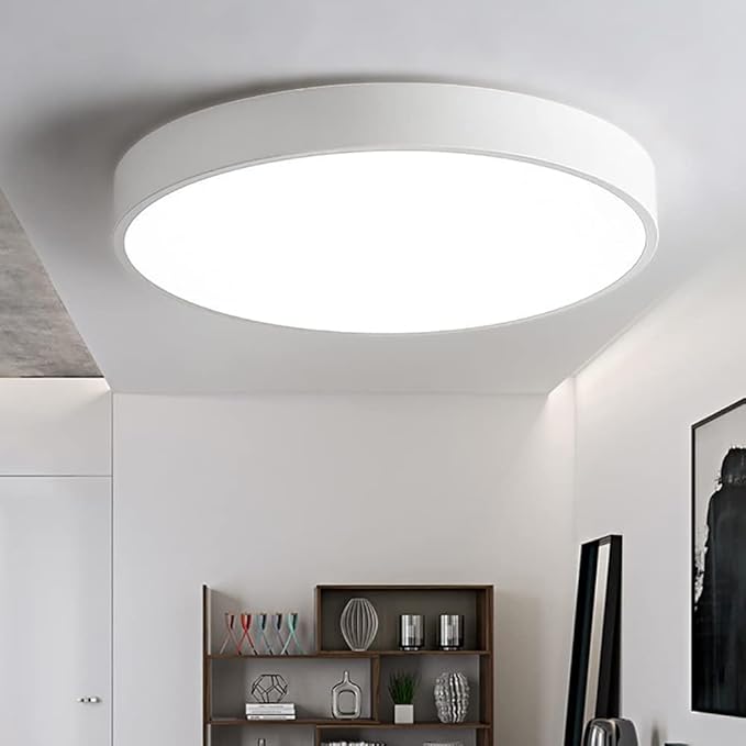 LED Ceiling Light Fixture,16 Inch Modern Round Recessed Ceiling Lights,Dimmable Light,24W White Close to Ceiling Lighting Flush Mount Living Room Bedroom,3000K-6000K