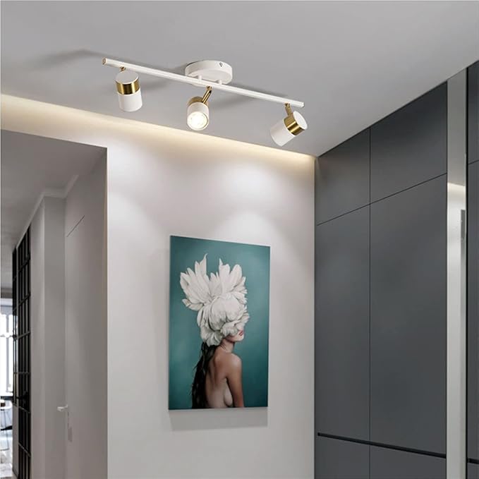 White 3 Lights Track Lighting Fixtures, LED Track Lighting with Rotatable Light Head & GU10 Bulbs, Ceiling Spotlight Fixtures for Farmhouse Garage Basement Shower