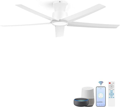 ocioc Smart Ceiling Fans with Lights,52 inch,Reversible Quiet DC Motor,Dimmable,White Ceiling Fan Compatible with Alexa Google home Indoor/Outdoor