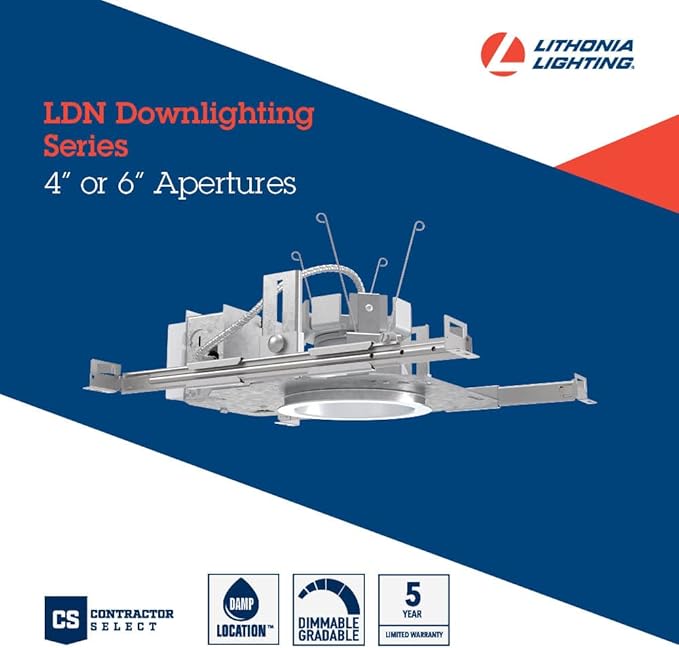 Lithonia Lighting LDN 6 in. New Construction LED Downlight, Non-IC LED Housing, 1500LM, 3500K, 10% 0-10V Dimming (LDN6 35/15 MVOLT GZ10 HSG)
