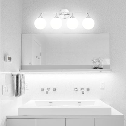 Modern 4-Lights Brushed Nickel Vanity Lights Over Mirror, Bathroom Lighting Fixtures with Milk White Globe Glass Shade, Industrial Bathroom Wall Sconce for Dressing Table Bedroom Living Room