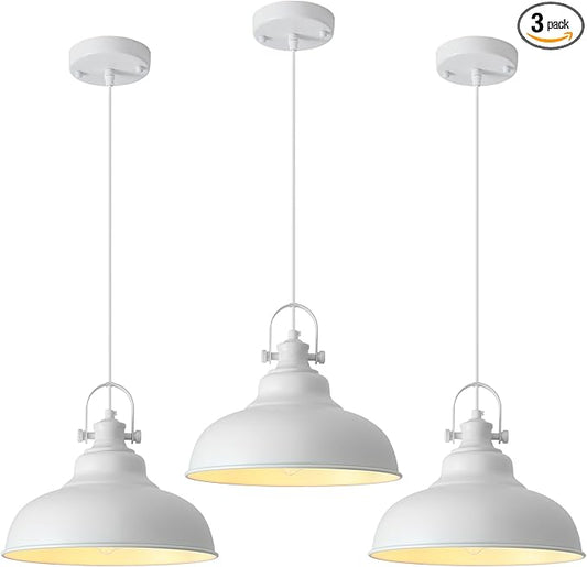 White Pendant Lights Kitchen Island 3 Pack, 11.4 Inch Kitchen Pendant Lights, Industrial Pendant Light, White Dome Pendant Light, Island Pendant Light for Kitchen, Dining Room, Bedroom