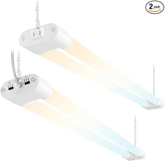 Hlite 4FT LED Shop Lights 5500LM - 3CCT Selectable 4000K/5000K/6500K, Adjustable Wattage 25W 34W 42W, Linkable Utility Light Fixture for Garage Ceiling Workshop,2 Pack