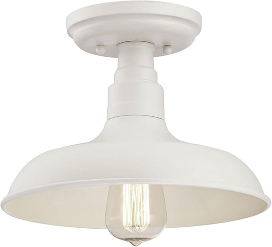Design House 579631 Kimball Industrial Farmhouse 1-Light Indoor Semi-Flush Ceiling Mount Light with Metal Shade for Kitchen Hallway Dining Room Bedroom, Antique White