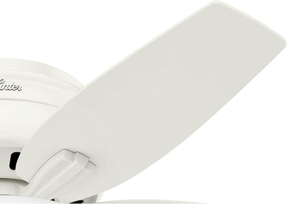 Hunter 42 inch Indoor Ceiling Fan with LED Light - White Ceiling Fan with Pull Chain, For Bedroom or Living Room, Low Profile Flush Mount, No Remote, 5 Blades - Newsome 51080, Fresh White