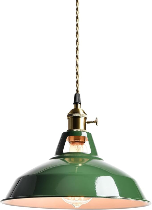 CLAXY Macaron Green Pendant Lights Metal Barn Kitchen Island Pendant Light Fixture Adjustable Hanging Ceiling Light for Dining Foyer Loft Bar Coffee Restaurant