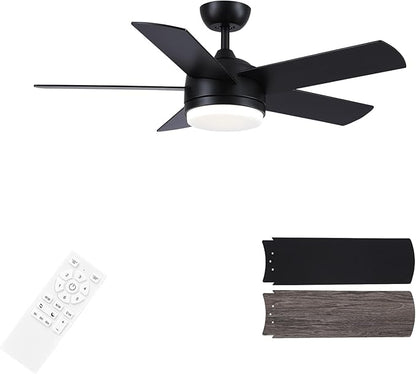 YUHAO 44 Inch Black Ceiling Fan with Light and Remote Control.Noiseless,Dimmable,3CCT,6 Speeds Reversible, DC Ceiling Fans for Indoor or Covered Outdoor Use.ETL Listed