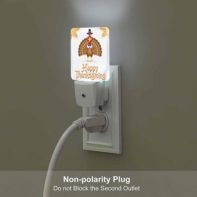 LED Night Light Plug into Wall with Dusk to Dawn Light Sensor White Energy Efficient Thanksgiving Turkey Bird White Nightlight for Bedroom Bathroom Hallway Living Room Kitchen
