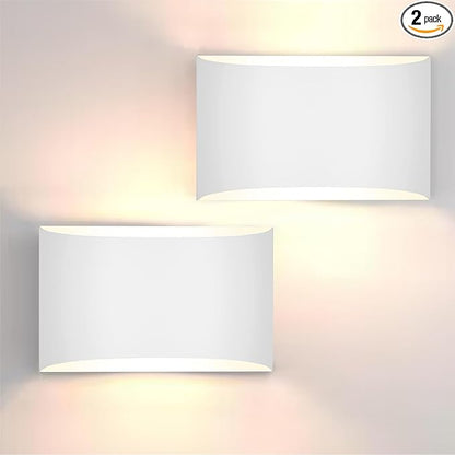 FOLKSMATE Modern LED Wall Sconces Set of 2, 3000K Warm White Up and Down Mount Light, White Hardwired Interior Wall Lights Lamp for Indoor Living Room Bedroom Hallway Basement Stairway