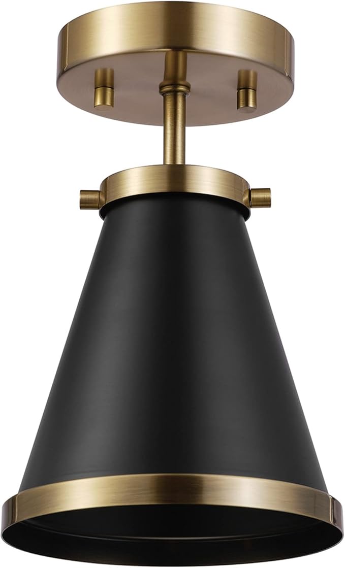 GLOBE Electric x Novogratz 65789 1-Light Semi-Flush Mount Ceiling Light, Matte Black, Brass Accent, Bedroom Lighting Fixtures Ceiling, Dining Room Fixture, Lighting for Hallway or Dining Room