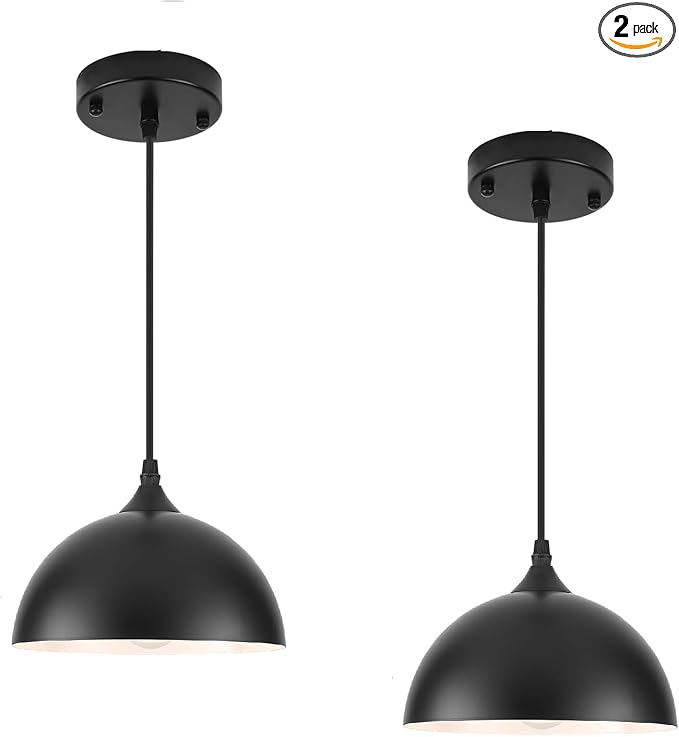 9.8 inch Kitchen Pendant Light 2 Pack, Black Dome Pendant Lights Kitchen Island, Modern Farmhouse Pendant Lights for Kitchen Island Dining Room Bedroom
