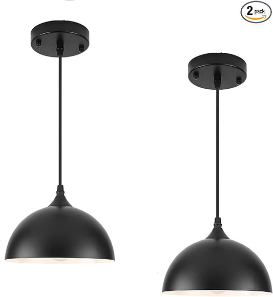 9.8 inch Kitchen Pendant Light 2 Pack, Black Dome Pendant Lights Kitchen Island, Modern Farmhouse Pendant Lights for Kitchen Island Dining Room Bedroom