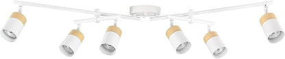 Globe Electric 64000055 42" 6-Light Track Lighting, Double Center Swivel Bar, Matte White, Wood Toned Accents, Ceiling Light, Pivot Shades, 6 Bulb, Kitchen Lights, GU10 Sockets