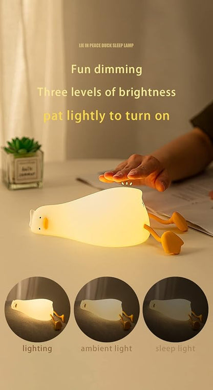 Lying Flat Duck Night Light with Timer, 3-Level Dimmable USB Rechargeable Bedside Lamp, Soothing Nursery Decor Gift for Kids, Boys, Girls, Teens