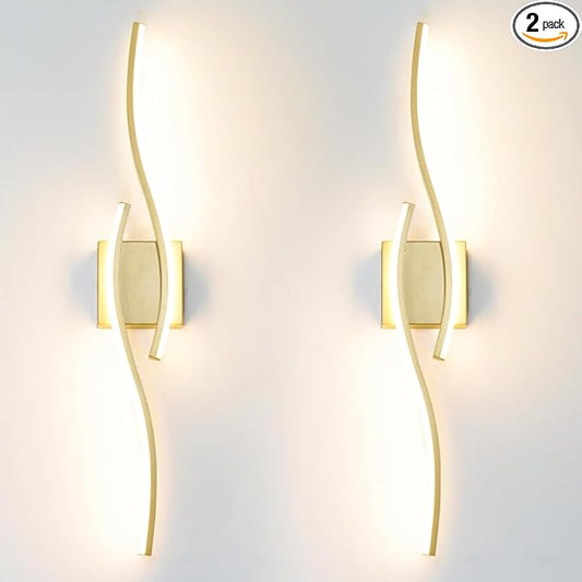 Daunton Modern Gold Wall Light Fixture Set of 2, RC Dimmable LED Wall Light Indoor, LED Wall Decor for Hallway Bedroom Living Room, Hardwired Wall Sconce with Remote Control, 27.56" in, Timer, Memory