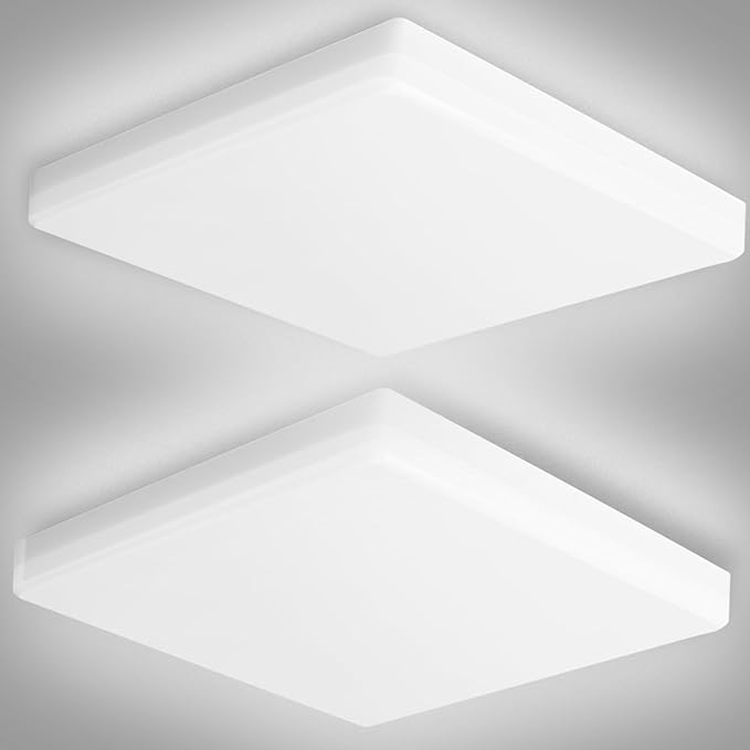 OOWOLF 2Pack 25W 5000K LED Flush Mount Ceiling Light Fixture Ultra Slim, 12inch Waterproof Bathroom Square LED Ceiling Lamp Fixture Without Flicker, 85Ra+ Daylight White for Kitchen Bedroom Hallway