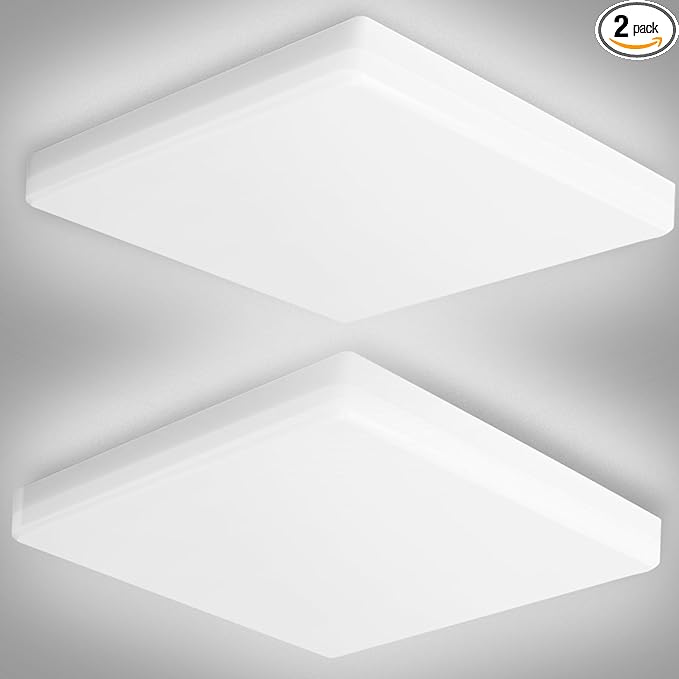 OOWOLF 2Pack 25W 5000K LED Flush Mount Ceiling Light Fixture Ultra Slim, 12inch Waterproof Bathroom Square LED Ceiling Lamp Fixture Without Flicker, 85Ra+ Daylight White for Kitchen Bedroom Hallway