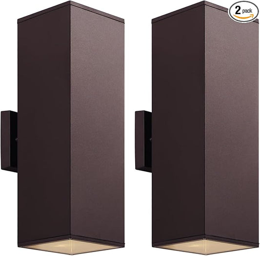 mirrea 18" Modern Outdoor Porch Light Patio Light in 2 Lights with Aluminum Rectangular Tube and Tempered Glass Cover Waterproof Wall Sconce 2 Pack (Oil Rubbed Bronze)