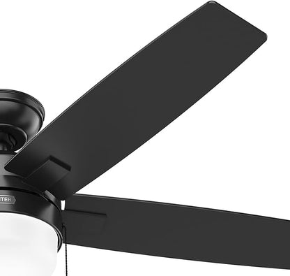 Hunter 52 inch Indoor Ceiling Fan with LED Light - Black Ceiling Fan with Pull Chain, For Bedroom or Living Room, Standard Mount, No Remote, 5 Blades, Includes Bulbs - Anisten 52485, Matte Black