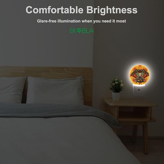 EKOBLA Thanksgiving Plug-in Night Light, Turkey & Fall Maple Leaf LED Nightlight with Auto Sensor, 0.5W Sleep Friendly