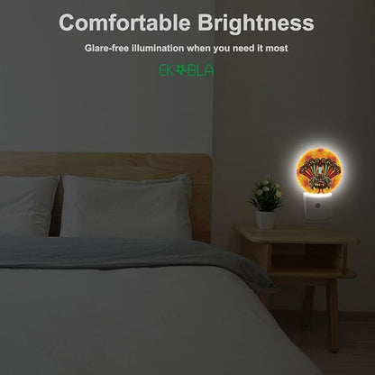 EKOBLA Thanksgiving Plug-in Night Light, Turkey & Fall Maple Leaf LED Nightlight with Auto Sensor, 0.5W Sleep Friendly