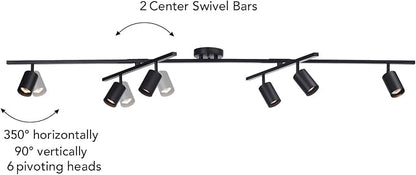 Globe Electric 59463 6-Light Track Lighting, Matte Black Finish, Center Swivel Bars, Adjustable Heads, Dimmable, GU10 Base, Modern Industrial Design