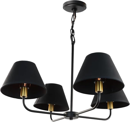 Kalium 4-Light Mid-Century Modern Chandelier, Black and Gold Farmhouse Chandeliers Hanging Dining Room Light Fixture with Fabric Shades for Kitchen Island, Living Room, Bedroom, Foyer