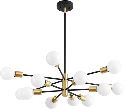 Sputnik Chandeliers, Black and Gold Chandelier,Modern Pendant Light Fixture Mid Century Industrial Ceiling Lighting 12 Lights for Dining Room, Kitchen, Bedroom, Living Room and Farmhoue