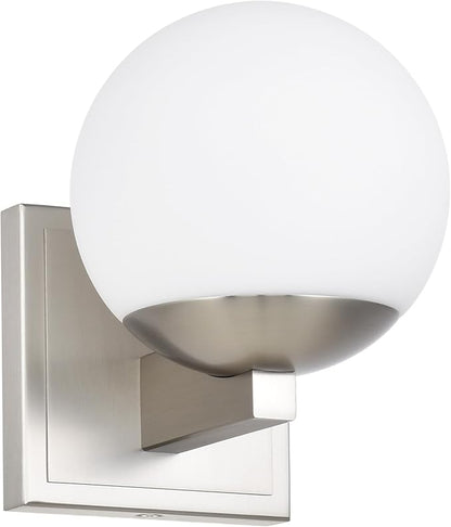 Brshed Nickel Wall Sconce Light, Modern Sconces Wall Lighting, 1 Light Globe Bathroom Vanity Lighting with Opal Glass Shade, Wall Light for Bedroom Bathroom Living Room Entryway Hallway