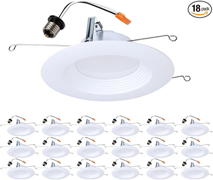 HALO LTE566930 5/6 Inch Indoor/Outdoor Recessed LED Trim 18-Pack, 3000K Soft White, 600 Lumens, Dimmable Can Light, Wet Location Listed, Energy Star - LTE566930-18PK