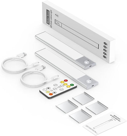 8" Ultra-Thin Under Cabinet Lighting Wireless, Aluminum Alloy Under Counter Lights for Kitchen, 3-Color-Temps Magnetic Closet Lights, Rechargeable Motion Sensor Light Indoor (2 Pack, Silver)