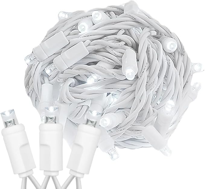 Novelty Lights 25ft Christmas String Lights, 50 Pure White LED Bulbs on White Wire, 6" Spacing, Connectable Indoor Outdoor Commercial Grade Lighting for Holidays Patio Weddings