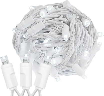Novelty Lights 25ft Christmas String Lights, 50 Pure White LED Bulbs on White Wire, 6" Spacing, Connectable Indoor Outdoor Commercial Grade Lighting for Holidays Patio Weddings
