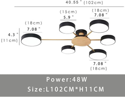 LED Ceiling Lighting 41 Inch 6-Lights Modern Ceiling Lights Flush Mount Recessed Lighting Ceiling Light 48W Adjustable Living Room Bedroom Kitchen, 3000K-6000K Temperature Available Black