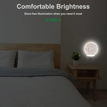 EKOBLA Marble Pattern Plug-in Night Light, Pink Round LED Wall Lamp for Kids, Adults, Grandparents & Modern Home Decor