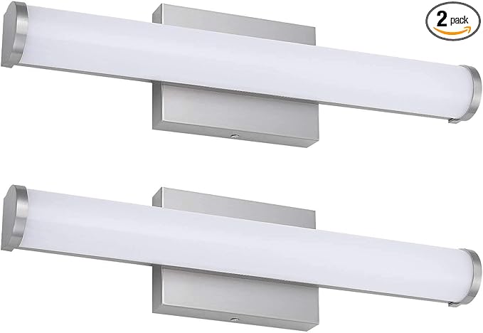 ASD 18" LED Linear Vanity Light Fixture, Modern Bathroom Sconce — 3 Color 3000K-5000K, Dimmable, 20W 1500LM, Energy Star & ETL Listed — Over Mirror Makeup Bar for Bedroom, Cabinets — Nickel, 2 Pack