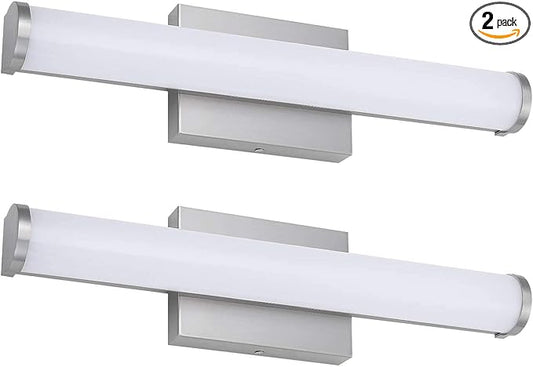 ASD 18" LED Linear Vanity Light Fixture, Modern Bathroom Sconce — 3 Color 3000K-5000K, Dimmable, 20W 1500LM, Energy Star & ETL Listed — Over Mirror Makeup Bar for Bedroom, Cabinets — Nickel, 2 Pack