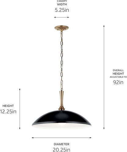 Kichler Delarosa 1-Light Pendant Light Fixture, Updated Traditional Hanging Light with Black Shade and Champagne Bronze Hardware for Kitchen Island, Dining Room, Hallway (12.75" x 20.25"), 52638BK