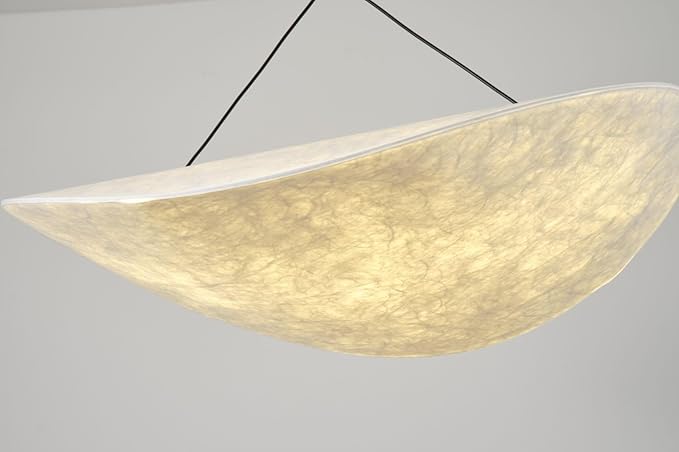 Wabi-Sabi Style Pendant Light with 27.56-Inch Imitation Silk Shade, Adjustable Height Ceiling Hanging Lamp for Kitchen Island, Living Room & Entryway
