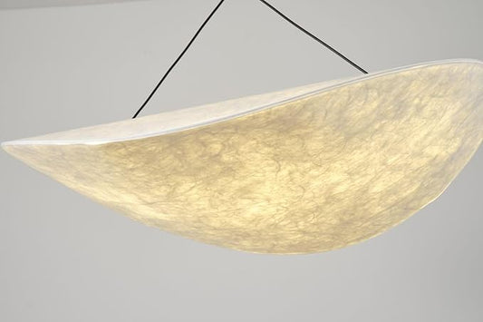 Wabi-Sabi Style Pendant Light with 27.56-Inch Imitation Silk Shade, Adjustable Height Ceiling Hanging Lamp for Kitchen Island, Living Room & Entryway