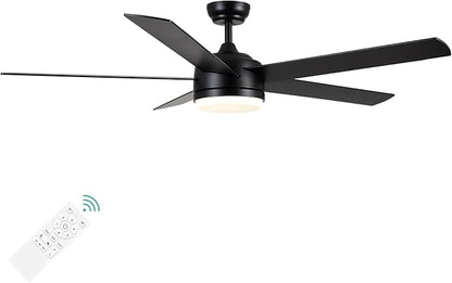 YUHAO 60 Inch Black Ceiling Fan with Light and Remote Control.Noiseless,Dimmable,3CCT,6 Speeds Reversible, DC Ceiling Fans for Indoor or Covered Outdoor Use.ETL Listed